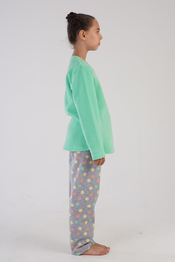 KIZ COCUK POLAR O YAKA UZUN KOL ETEGI OVAL PIJAMA TAKIM(7-8/13-14)
