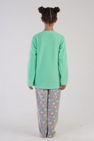 KIZ COCUK POLAR O YAKA UZUN KOL ETEGI OVAL PIJAMA TAKIM(7-8/13-14)