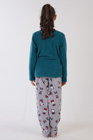 KIZ COCUK POLAR O YAKA UZUN KOL ETEGI OVAL PIJAMA TAKIM(9-10/15-16)