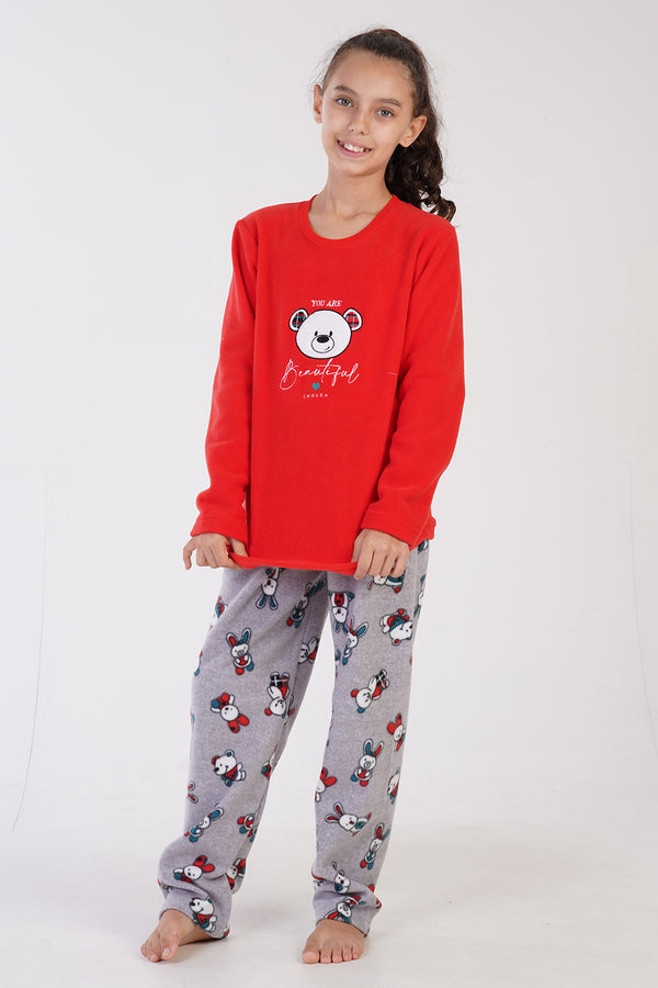 KIZ COCUK POLAR O YAKA UZUN KOL ETEGI OVAL PIJAMA TAKIM(9-10/15-16)
