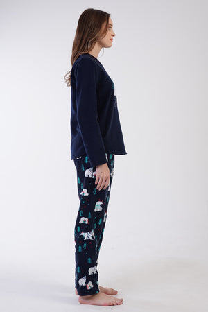 KADIN POLAR O YAKA UZUN KOL ETEGI OVAL CEPLI PIJAMA TAKIM