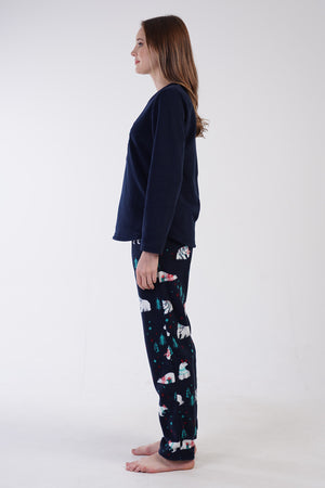 KADIN POLAR O YAKA UZUN KOL ETEGI OVAL CEPLI PIJAMA TAKIM