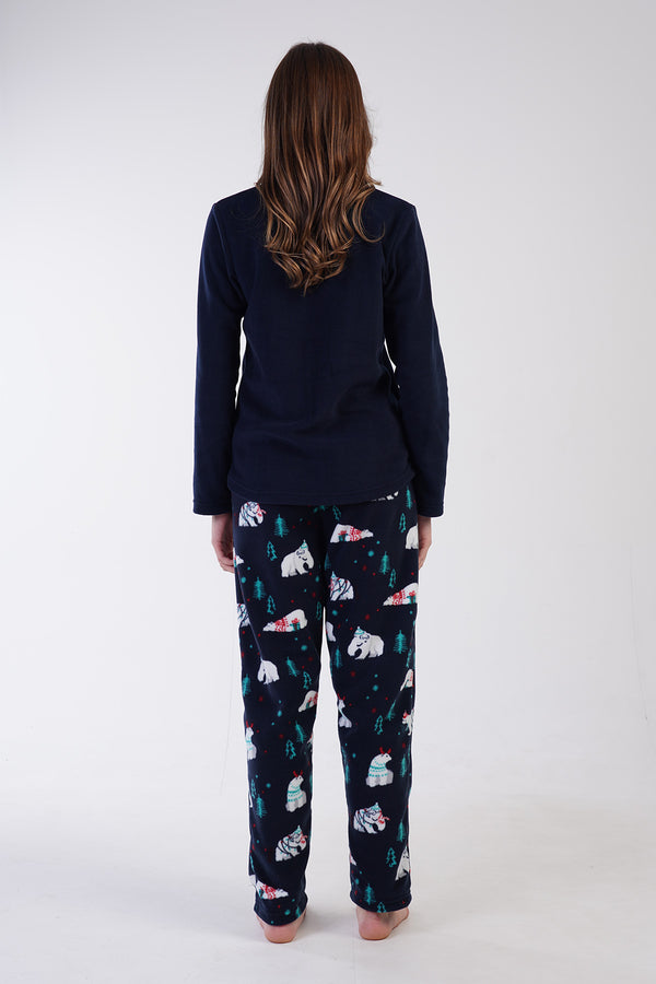 KADIN POLAR O YAKA UZUN KOL ETEGI OVAL CEPLI PIJAMA TAKIM