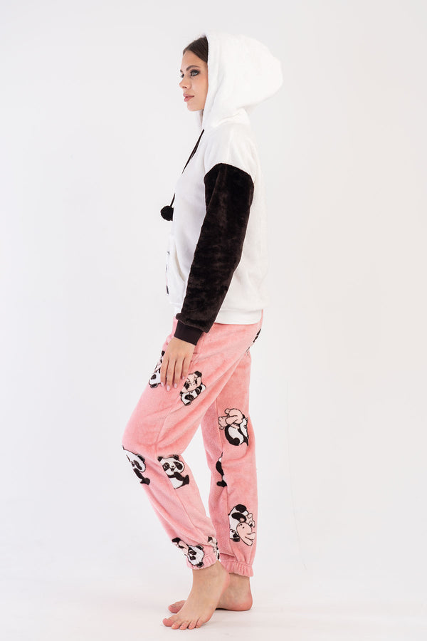 KADIN SOFT KAPSONLU DUSUK OMUZLU UZUN KOL KANGURU CEPLI MANSETLI PACASI BUZGULU CEPLI PIJAMA TAKIM