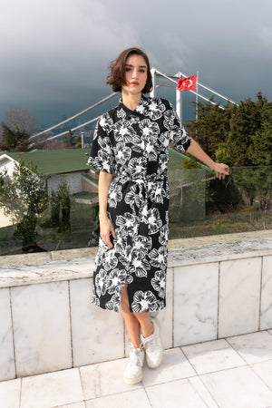 KADIN BELMANDO GOMLEK YAKA TAMAMI DUGMELI DOUBLE KISA KOL UZUN GOMLEK CEPLI TUNIK