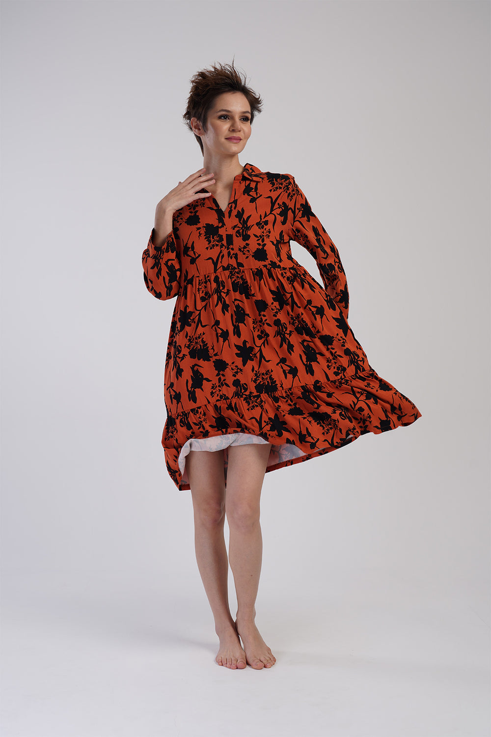 KADIN BELMANDO GOMLEK YAKA DOUBLE 7/8 KOL BELI BUZGULU FIRFIRLI TUNIK