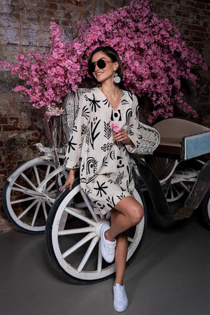 KADIN KETEN XXL V YAKA 7/8 DOUBLE KOL YIRTMACLI CEPLI TUNIK