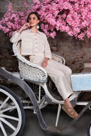 KADIN KETEN GOMLEK YAKA TAMAMI DUGMELI APOLETLI 7/8KOL CEPLI PIJAMA TAKIM