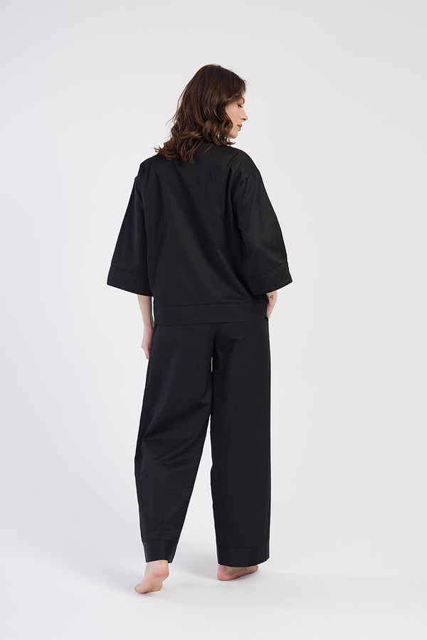 KADIN OXFORD GOMLEK YAKA TAMAMI DUGMELI 7/8KOL CEPLI PIJAMA TAKIM