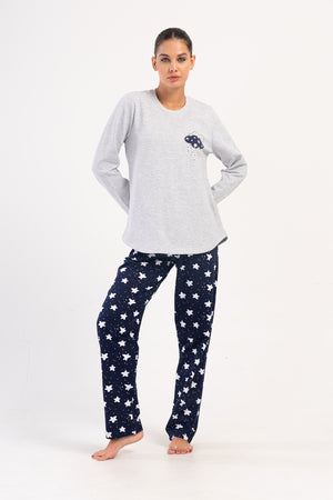 KADIN 2IPLIK XXL O YAKA UZUN KOL ETEGI OVAL PIJAMA TAKIM