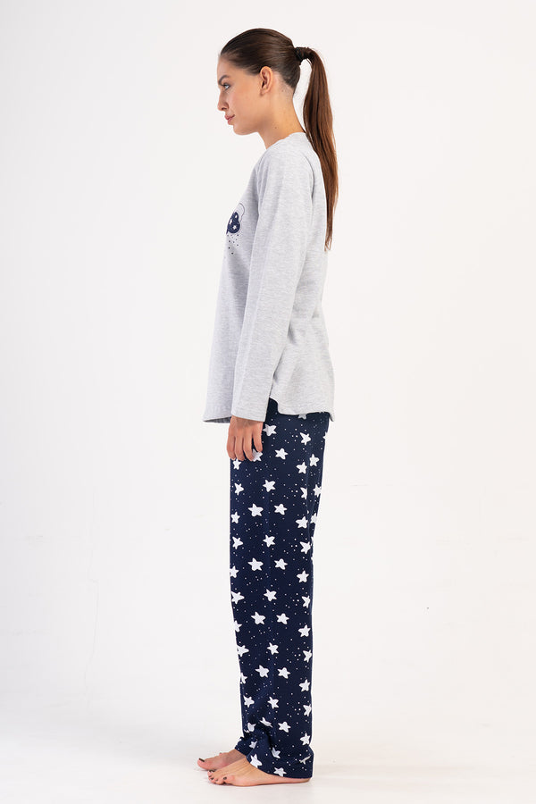 KADIN 2IPLIK XXL O YAKA UZUN KOL ETEGI OVAL PIJAMA TAKIM