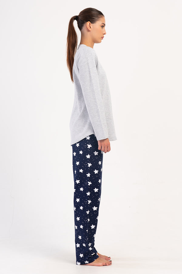 KADIN 2IPLIK XXL O YAKA UZUN KOL ETEGI OVAL PIJAMA TAKIM