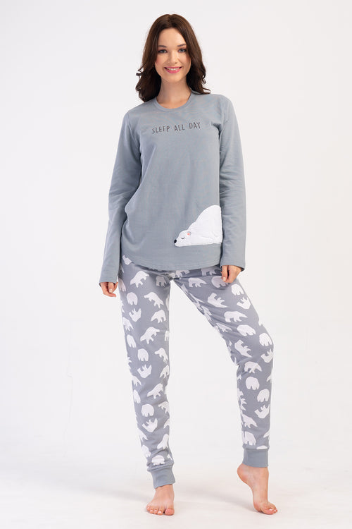 KADIN 2IPLIK O YAKA UZUN KOL ETEGI OVAL MANSETLI PIJAMA TAKIM