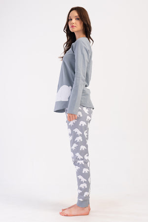 KADIN 2IPLIK O YAKA UZUN KOL ETEGI OVAL MANSETLI PIJAMA TAKIM