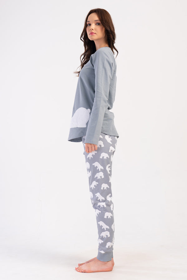 KADIN 2IPLIK O YAKA UZUN KOL ETEGI OVAL MANSETLI PIJAMA TAKIM