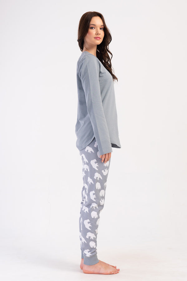 KADIN 2IPLIK O YAKA UZUN KOL ETEGI OVAL MANSETLI PIJAMA TAKIM