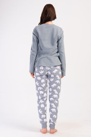 KADIN 2IPLIK O YAKA UZUN KOL ETEGI OVAL MANSETLI PIJAMA TAKIM