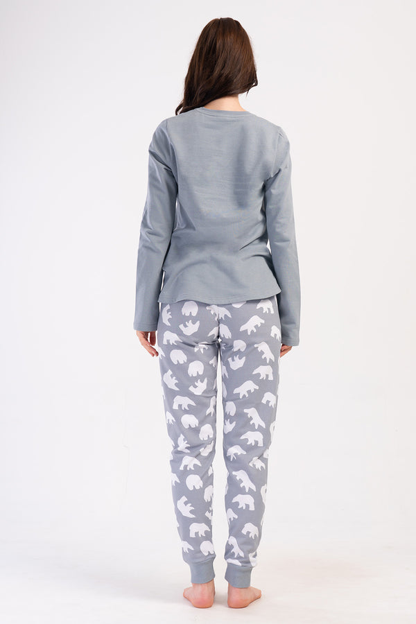 KADIN 2IPLIK O YAKA UZUN KOL ETEGI OVAL MANSETLI PIJAMA TAKIM