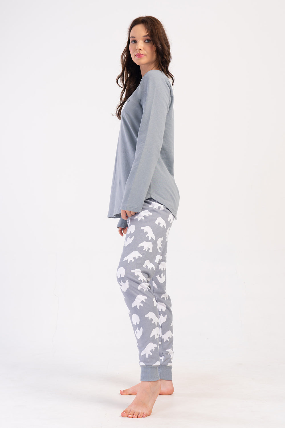 KADIN 2IPLIK XXL O YAKA UZUN KOL ETEGI OVAL MANSETLI PIJAMA TAKIM