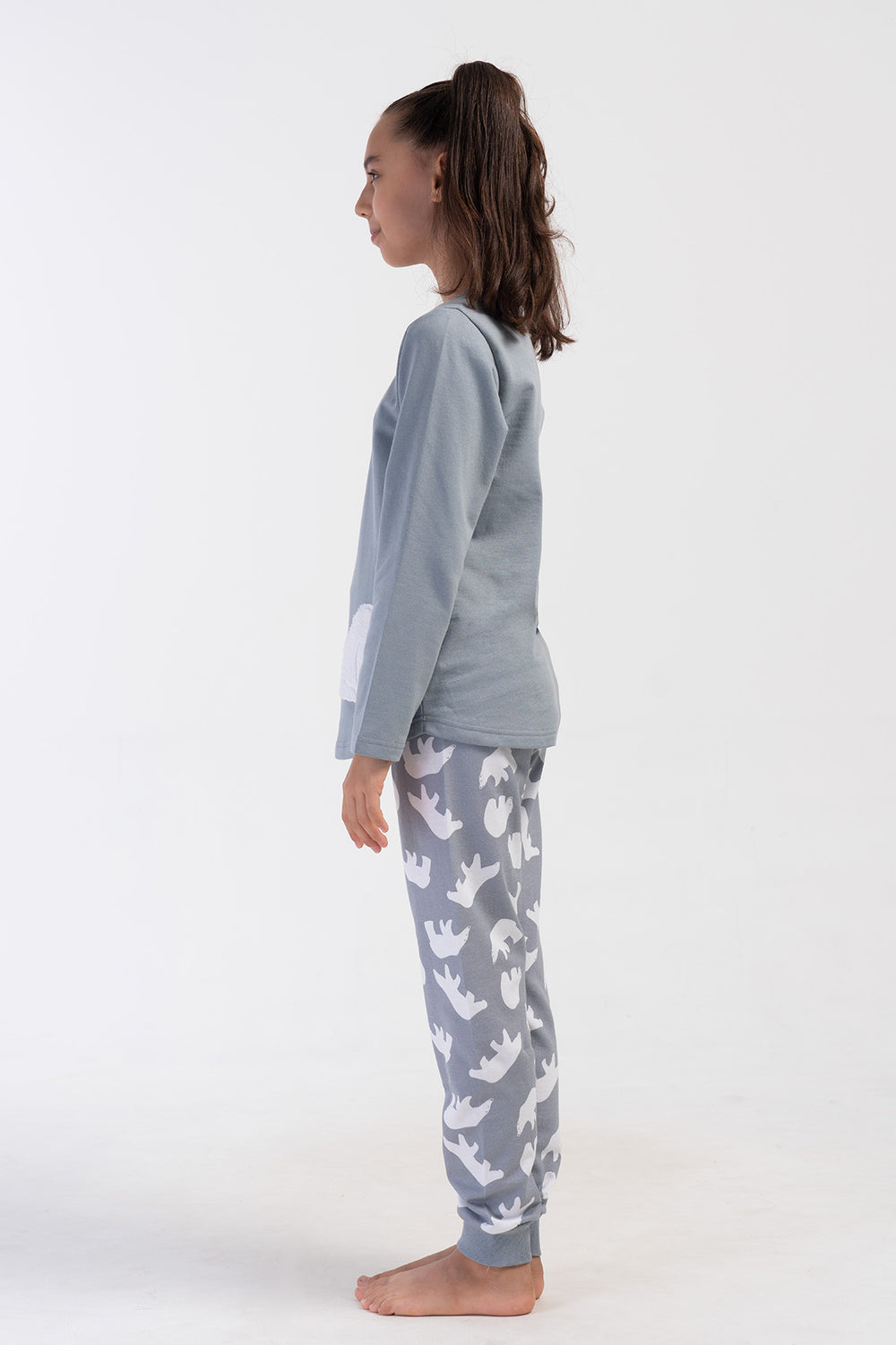 KIZ COCUK 2IPLIK O YAKA UZUN KOL ETEGI OVAL MANSETLI PIJAMA TAKIM(9-10/15-16)