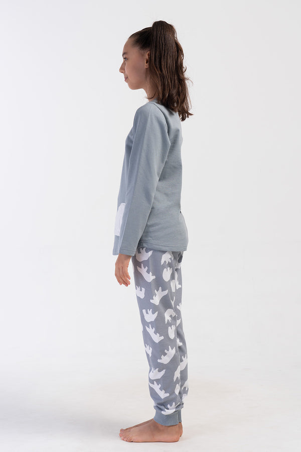 KIZ COCUK 2IPLIK O YAKA UZUN KOL ETEGI OVAL MANSETLI PIJAMA TAKIM(9-10/15-16)