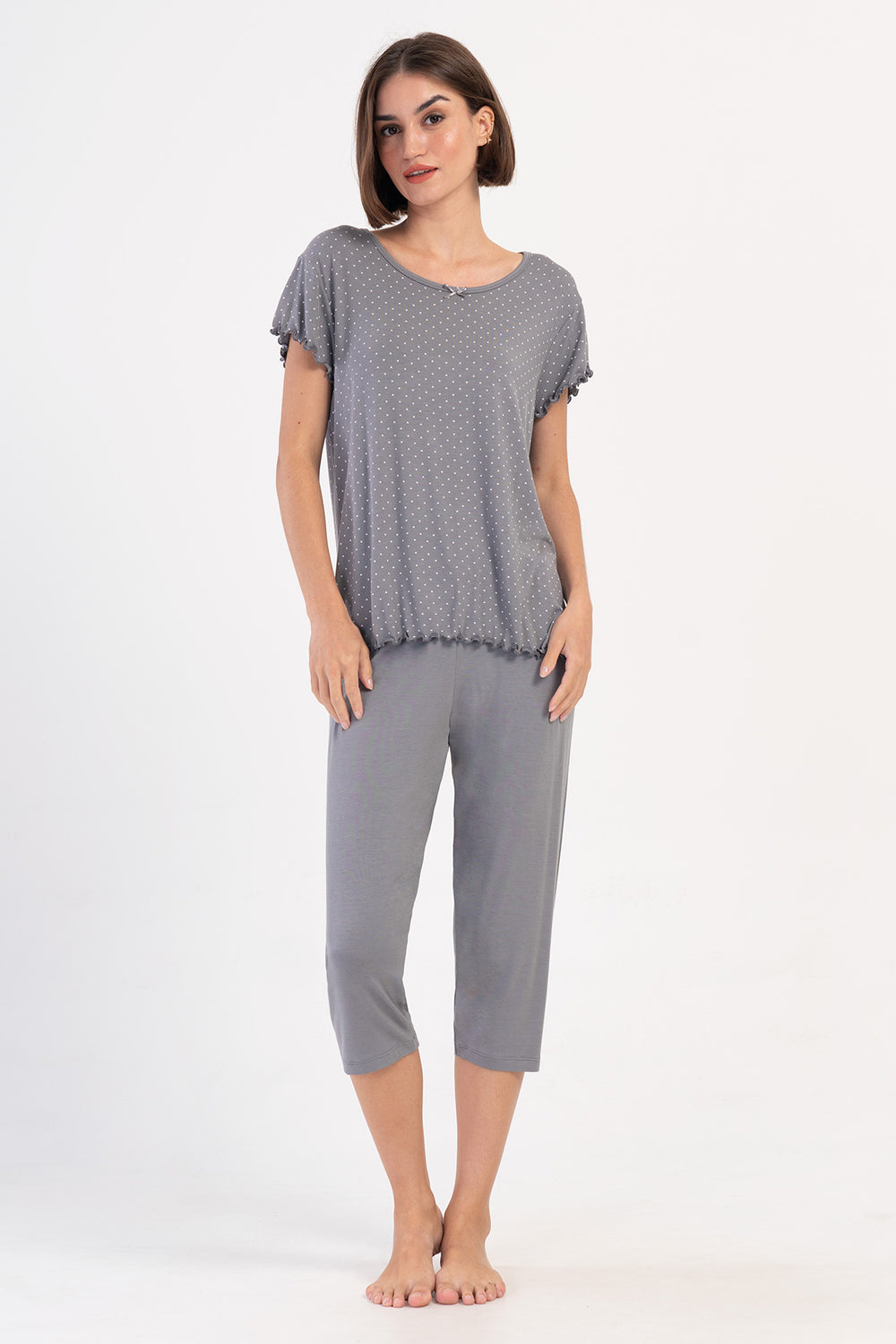 KADIN VISCON XXL KAYIK YAKA FIYONKLU KISA KOL BIBILALI KAPRI TAKIM