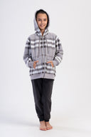 KIZ COCUK POLAR KAPSONLU DUSUK OMUZLU UZUN KOL FERMUARLI KANGURU CEPLI MANSETLI PIJAMA TAKIM(9-10/15-16)