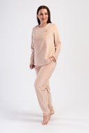 KADIN KADIFE XXL O YAKA UZUN KOL ETEGI OVAL CEPLI PIJAMA TAKIM