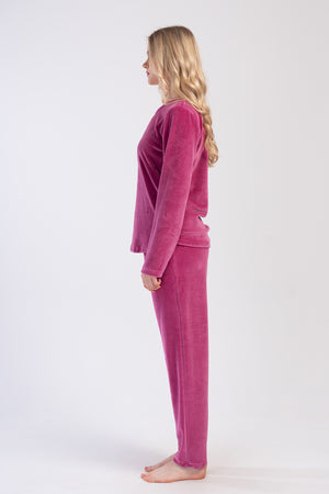 KADIN KADIFE XXL O YAKA UZUN KOL ETEGI OVAL CEPLI PIJAMA TAKIM