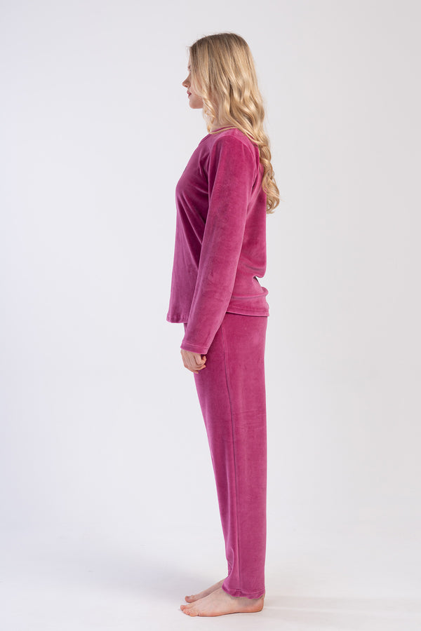 KADIN KADIFE XXL O YAKA UZUN KOL ETEGI OVAL CEPLI PIJAMA TAKIM