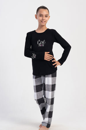 KIZ COCUK INTERLOK O YAKA UZUN KOL ETEGI OVAL PIJAMA TAKIM(7-8/13-14)
