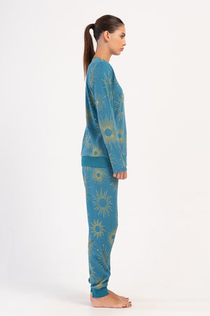 KADIN INTERLOK O YAKA UZUN KOL MANSETLI PIJAMA TAKIM