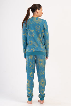 KADIN INTERLOK O YAKA UZUN KOL MANSETLI PIJAMA TAKIM