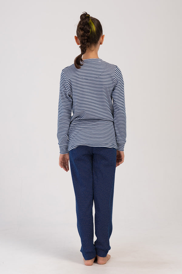KIZ COCUK INTERLOCK O YAKA UZUN KOL ETEGI OVAL MANSETLI PIJAMA TAKIM(7-8/13-14)