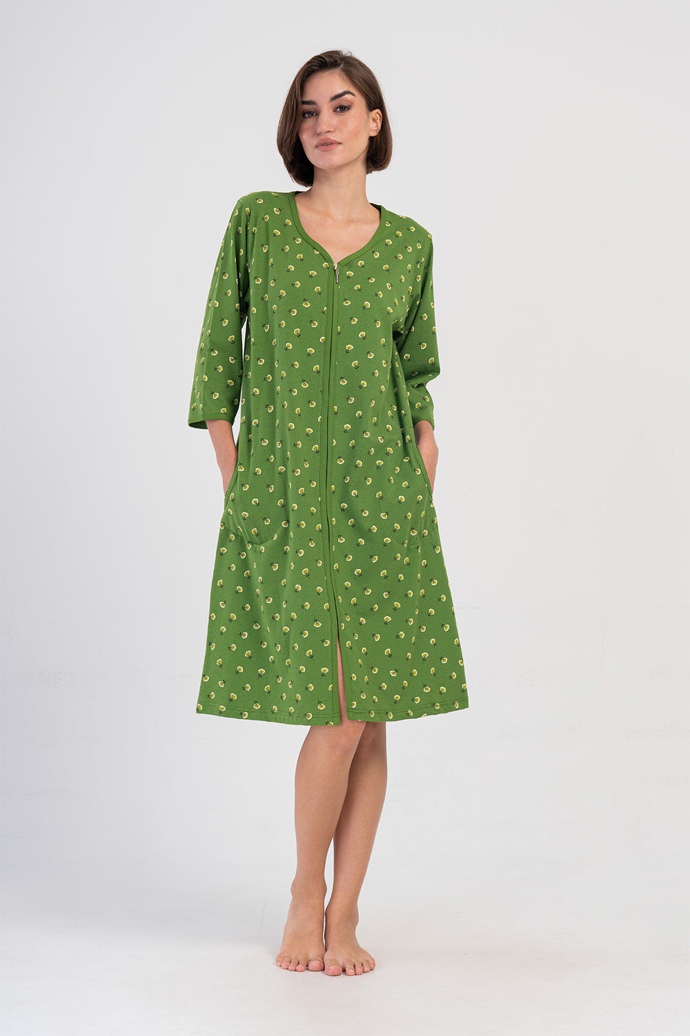 KADIN P.SUPREM XXL 3/4KOL FERMUARLI CEPLI EV ELBISESI