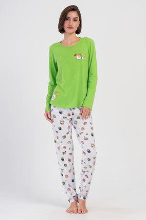 KADIN P.SUPREM O YAKA UZUN KOL ETEGI OVAL PIJAMA TAKIM