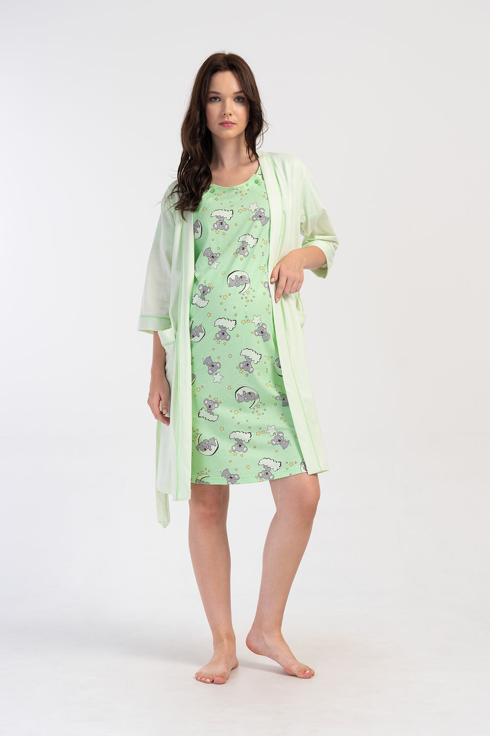 KADIN P.SUPREM CIFT PATLI KISA KOL HAMILE TUNIK+3/4KOL CEPLI SABAHLIK TAKIM