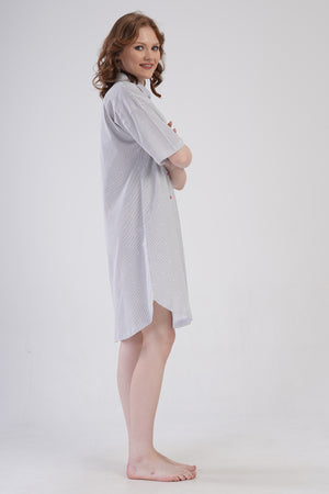 KADIN P.SUPREM DUSUK OMUZLU TAMAMI DUGMELI KISA KOL ETEGI OVAL GOMLEK TUNIK