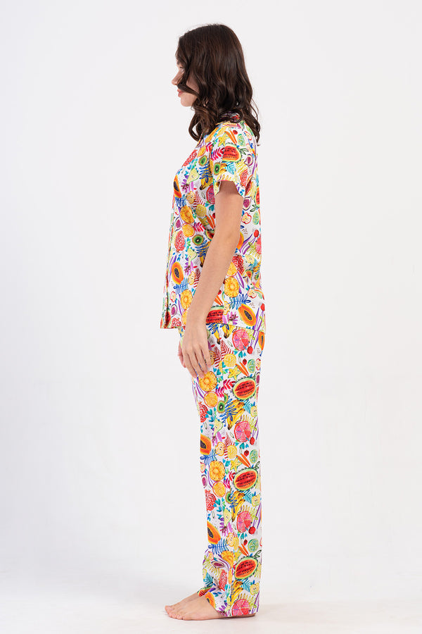 KADIN P.SUPREM GOMLEK YAKA TAMAMI DUGMELI KISA KOL CEPLI PIJAMA TAKIM