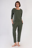 KADIN P.SUPREM O YAKA DUSUK OMUZLU 3/4KOL PILELI CEPLI 7/8 BOY PIJAMA TAKIM