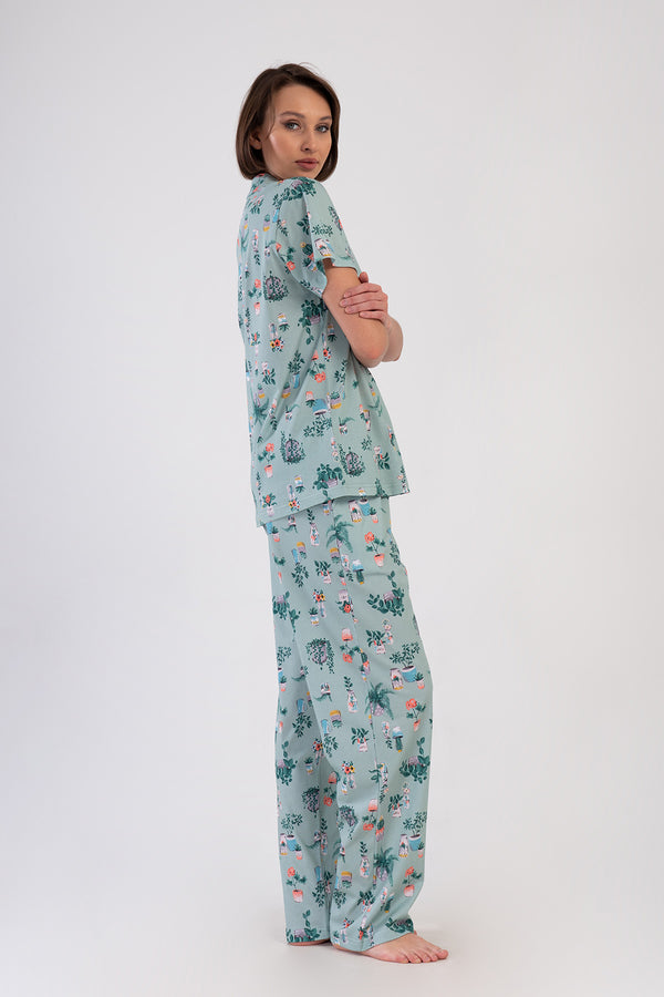 KADIN P.SUPREM XXL GOMLEK YAKA TAMAMI DUGMELI KISA KOL CEPLI PIJAMA TAKIM