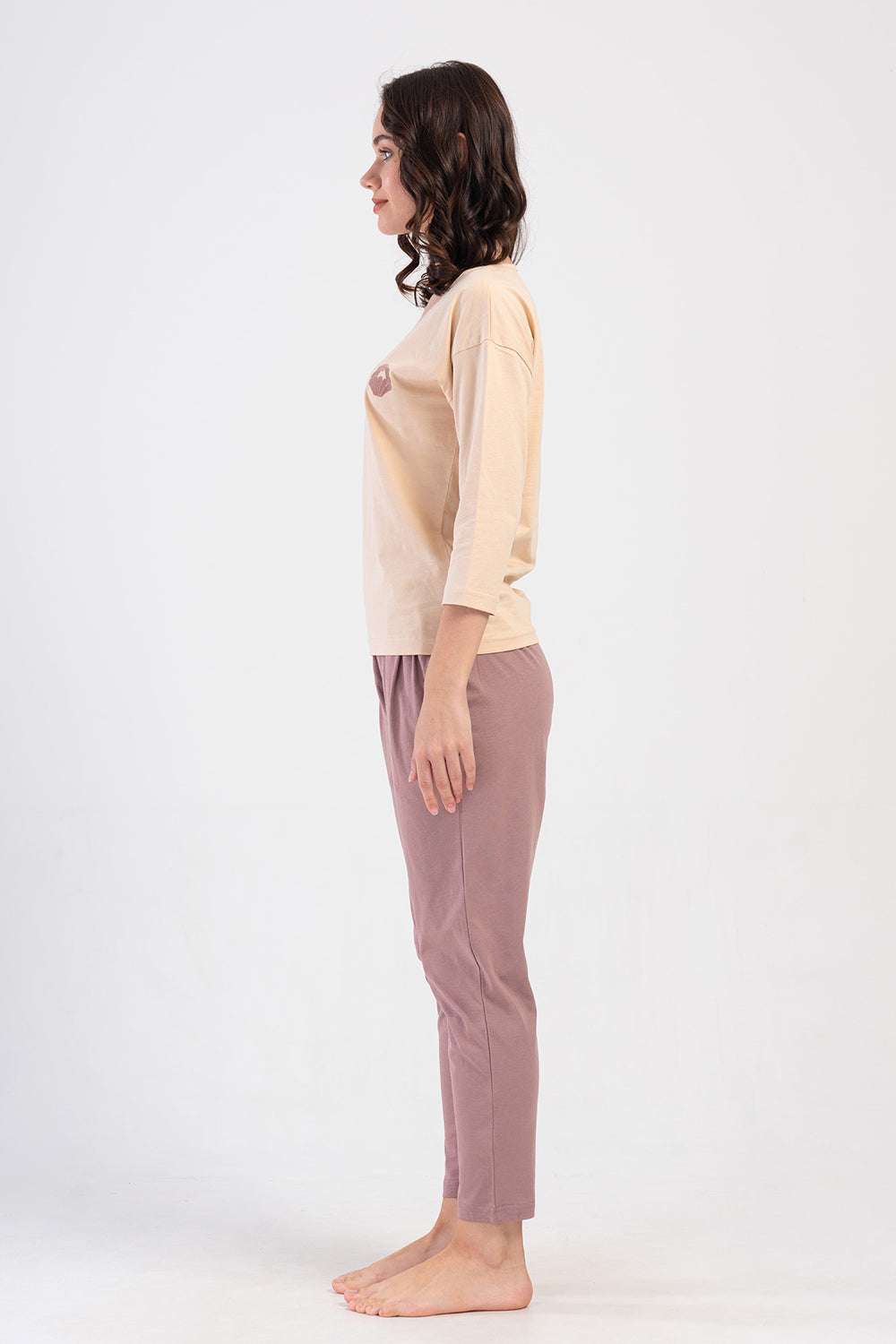 KADIN P.SUPREM O YAKA DUSUK OMUZLU 3/4KOL PILELI CEPLI 7/8 BOY PIJAMA TAKIM