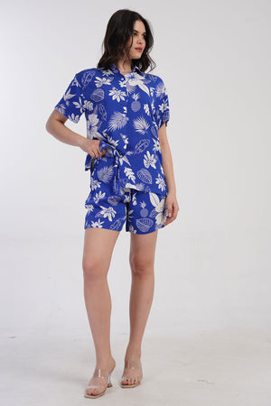 KADIN BELMANDO KISA KOL GOMLEK CEPLI BELI FIRFIR LASTIKLI KORDONLU SORT TAKIM