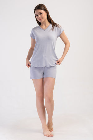 KADIN LYC VISCON V YAKA FIYONKLU KISA KOL BIBILALI ETEGI OVAL SORT TAKIM