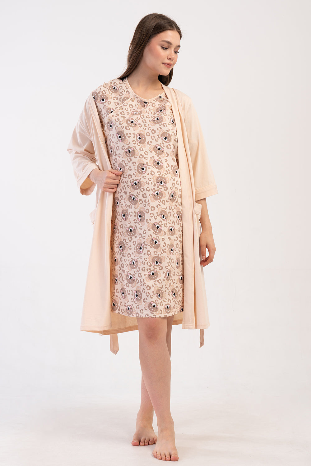 KADIN P.SUPREM CIFT PATLI KISA KOL HAMILE TUNIK+3/4 KOL CEPLI SABAHLIK TAKIM