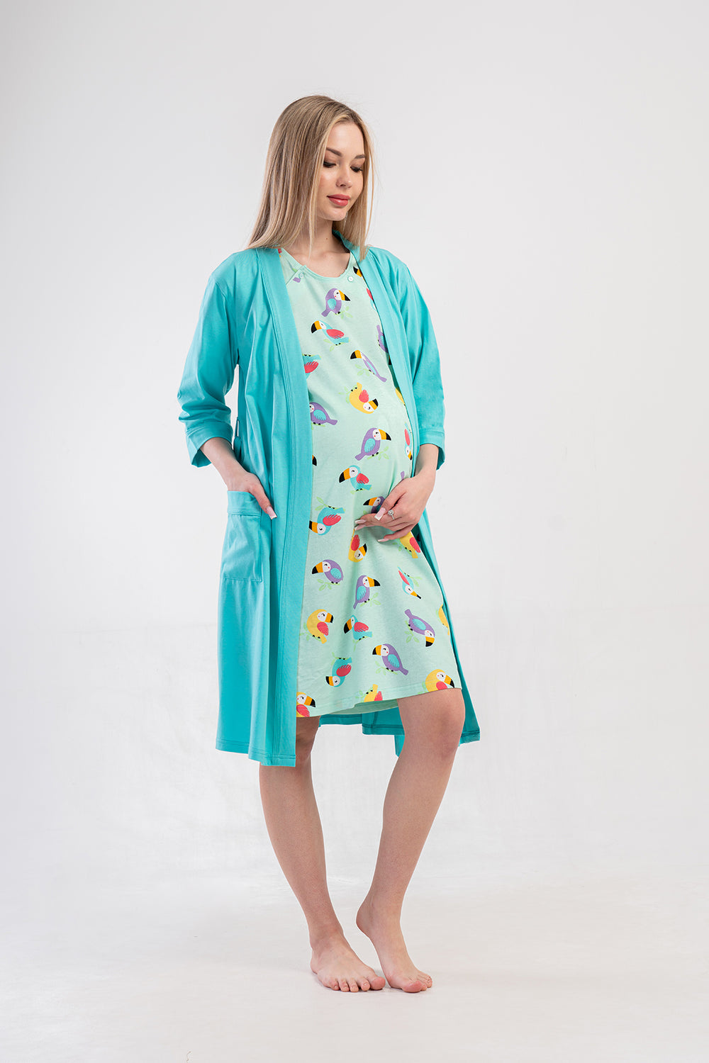 KADIN P.SUPREM CIFT PATLI KISA KOL HAMILE TUNIK+3/4 KOL CEPLI SABAHLIK TAKIM