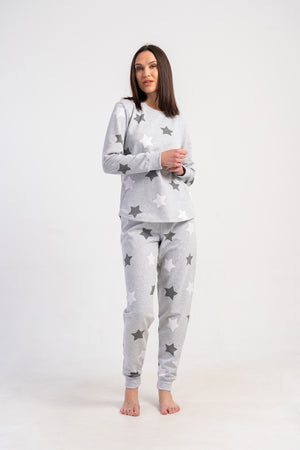 KADIN 2IPLIK O YAKA UZUN KOL ETEGI OVAL MANSETLI PIJAMA TAKIM