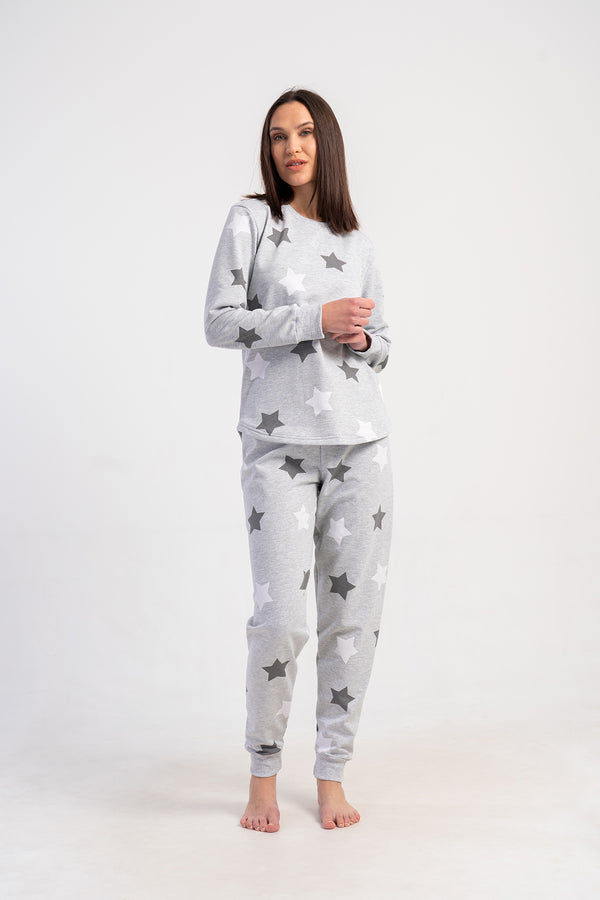 KADIN 2IPLIK O YAKA UZUN KOL ETEGI OVAL MANSETLI PIJAMA TAKIM