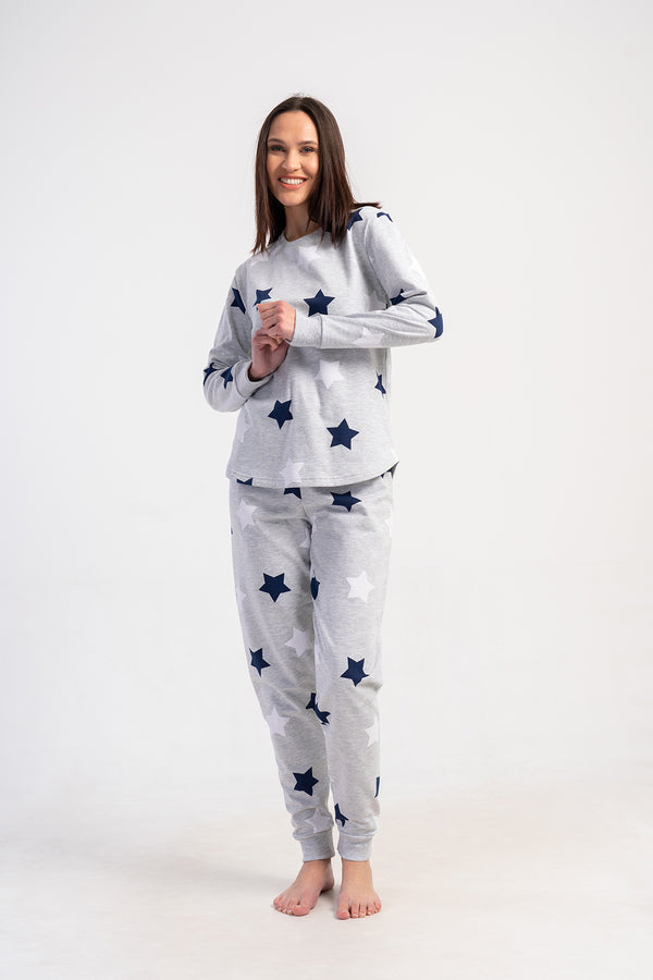 KADIN 2IPLIK O YAKA UZUN KOL ETEGI OVAL MANSETLI PIJAMA TAKIM