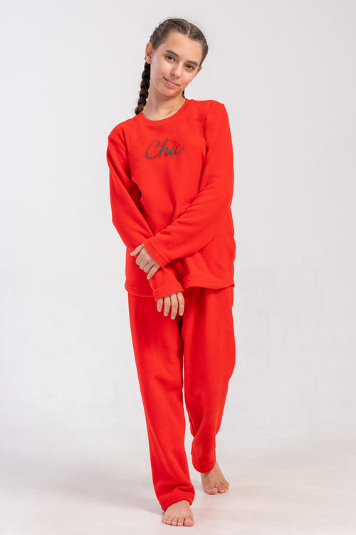 KIZ COCUK POLAR O YAKA UZUN KOL ETEGI OVAL PIJAMA TAKIM(7-8/13-14)